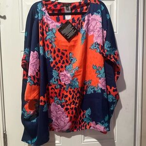 IMAN Floral and Leopard Print Blouse Reversible New  XL:1X
